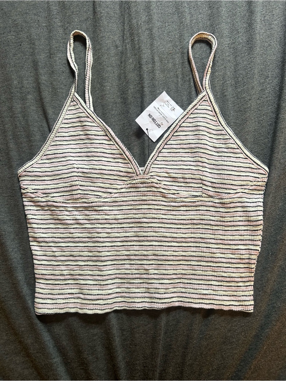 Ribbed V-Neck Striped Cami Top - Pink/White
